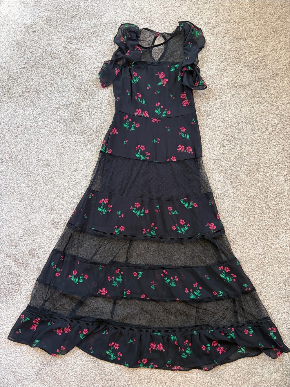Express Black Maxi Dress with Pink Floral Print